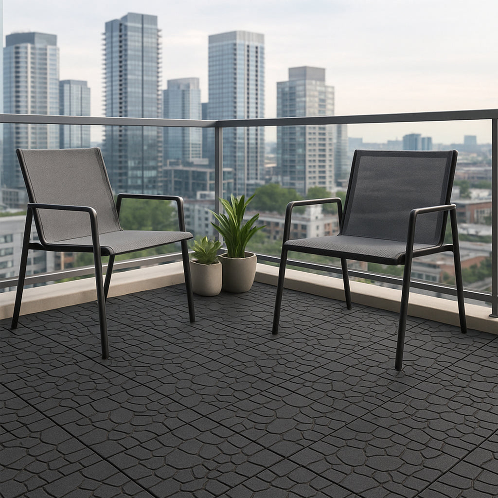 Chic Crate 44 Pack 12'' Stone Texture Interlocking Patio Deck Tiles –  DARK Gray