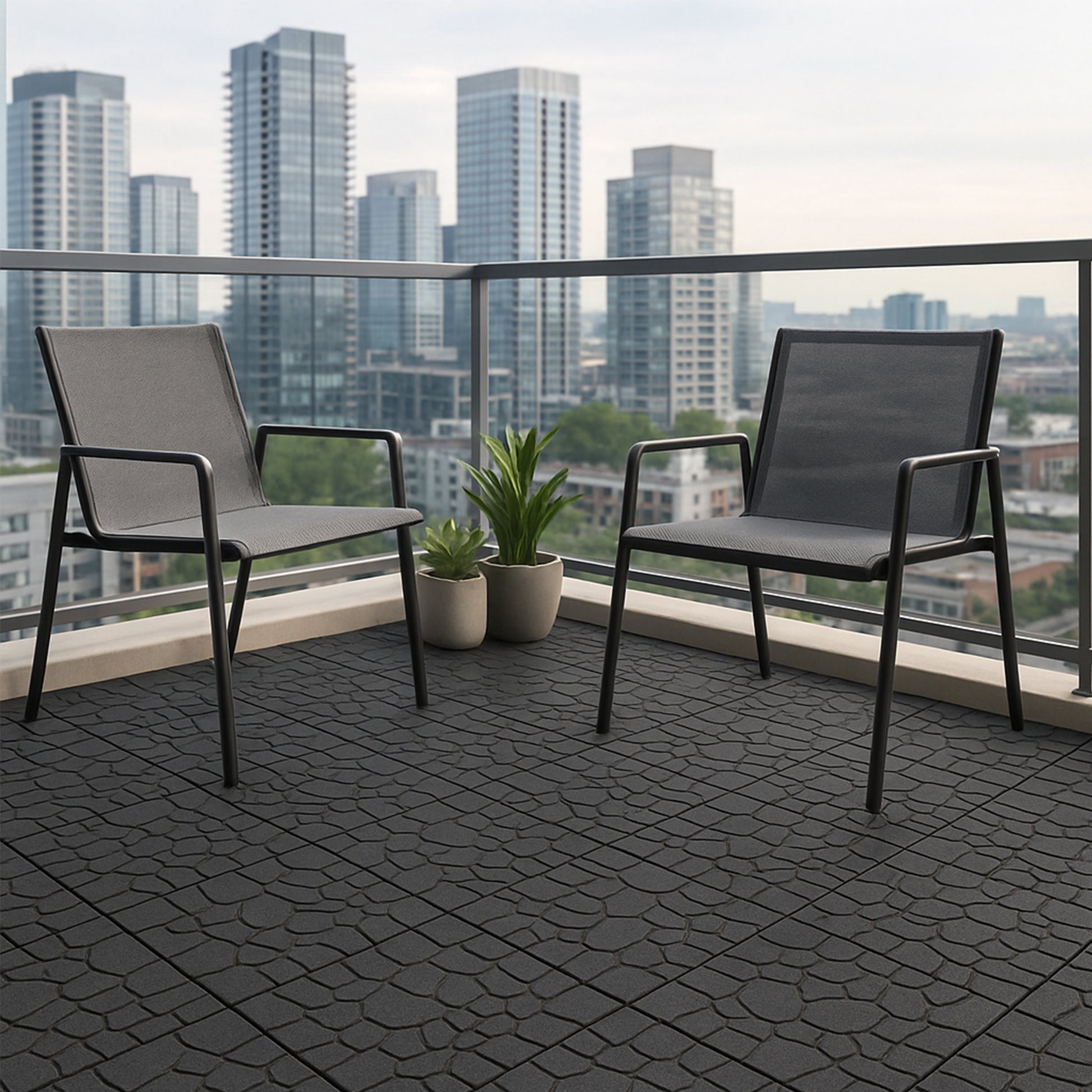Chic Crate 44 Pack 12'' Stone Texture Interlocking Patio Deck Tiles –  DARK Gray