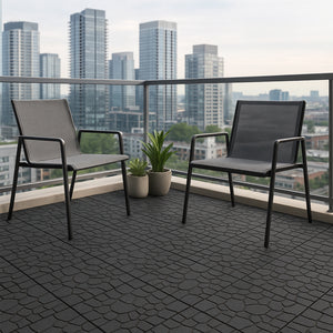 Chic Crate 44 Pack 12'' Stone Texture Interlocking Patio Deck Tiles –  DARK Gray