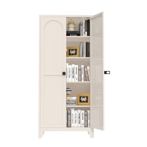 Chic Crate 71'' 2 Shapely-Door Metal Cabinet – Lockable, Adjustable Shelves for Kitchen/Bedroom/Living Room (Beige)