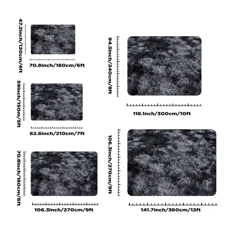 Tie-Dye Black Shag Rug, Ultra Soft 1.7" Plush Mat with Non-Slip Backing, Bedroom or Living Room
