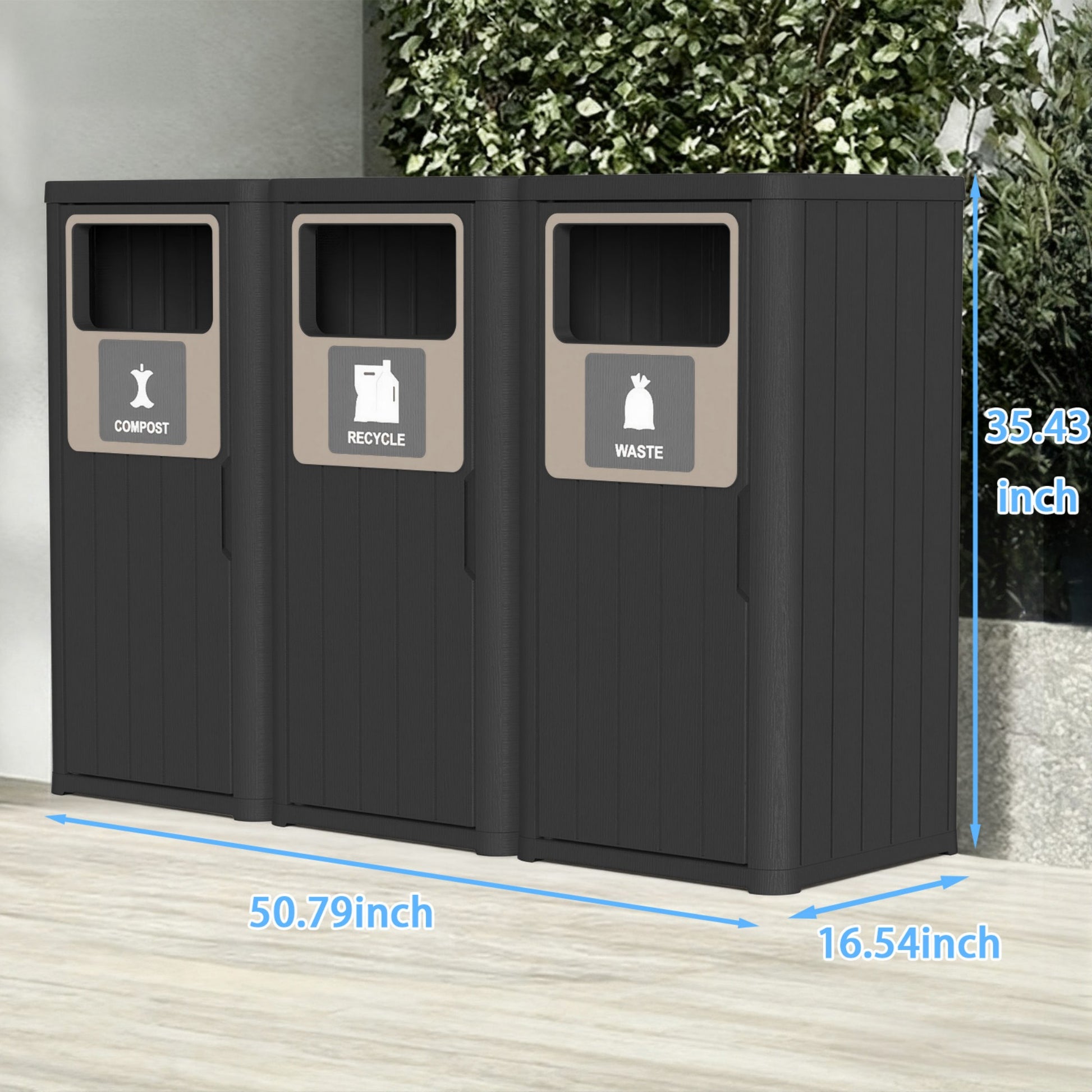 Outdoor Trash Bin, Resin Manual Lift Garbage & Recycling Storage Deck Box with Lid
