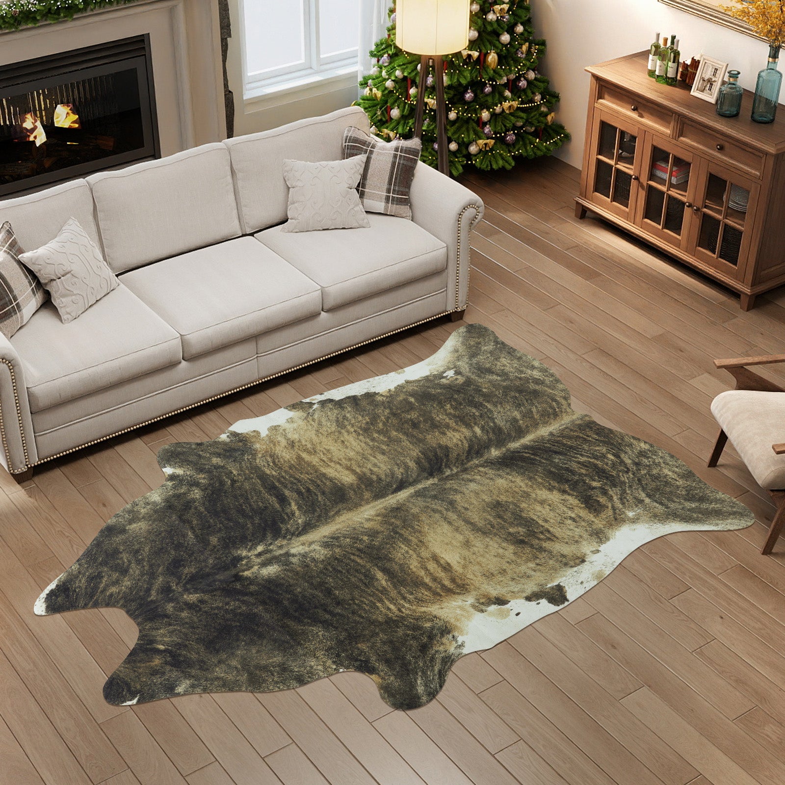 Faux Cowhide Rug 61x74.8 Inch, Western Animal Skin Carpet for Living Room Bedroom, Cowboy Cowgirl Home Decor