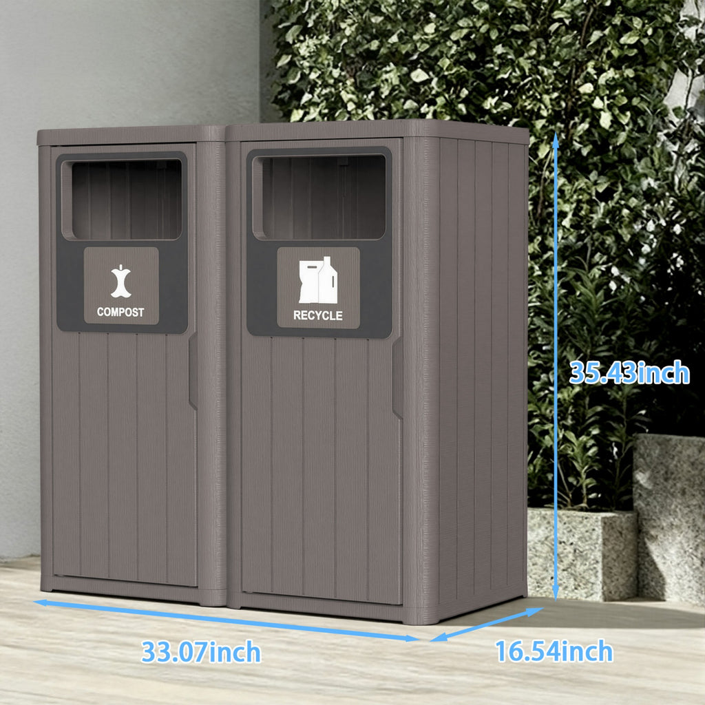 Outdoor Trash Bin, Resin Manual Lift Garbage & Recycling Storage Deck Box with Lid