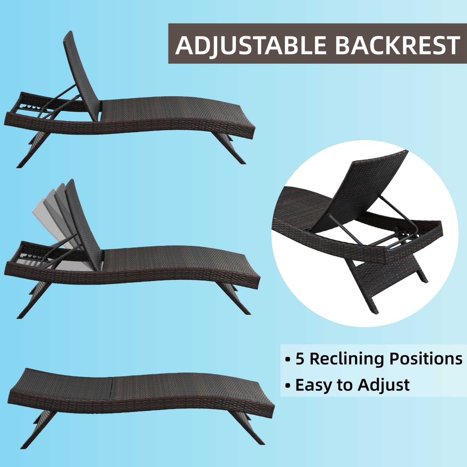 Chic Crate - Waterproof 2-Person Outdoor Chaise Lounge Set, Lightweight Black Patio Furniture - All-Weather Comfort