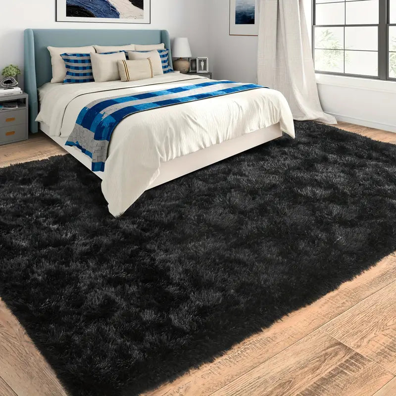 Black Shag Rug, Extra Soft 1.7" Plush Mat, Non-Slip, 100% Polyester for Bedroom or Living Room