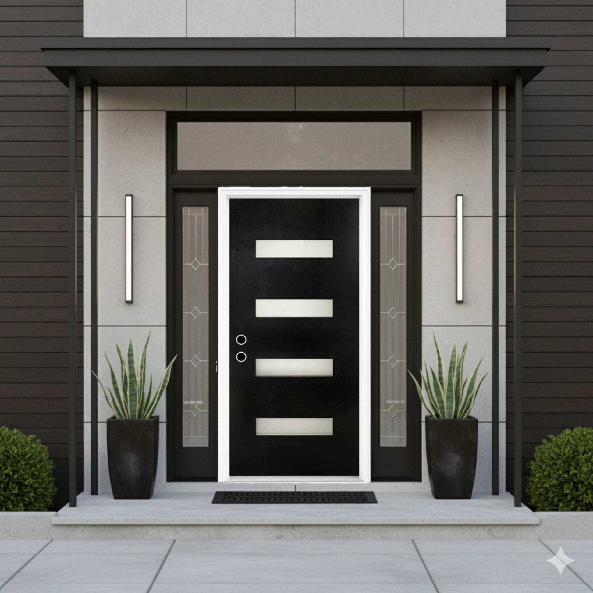 Chic Crate 36x80 Fiberglass Entry Door with Frosted Glass, Left Hand Inswing, Brickmould & Vinyl Frame