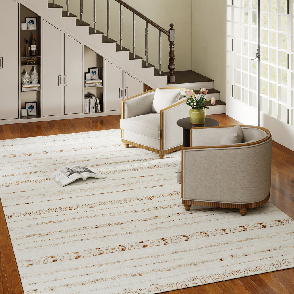 Area Rug Living Room Rugs 5x7 Washable Boho Large Neutral Farmhouse for Bedroom Nursery Kids Playroom Office Dining Room Home House