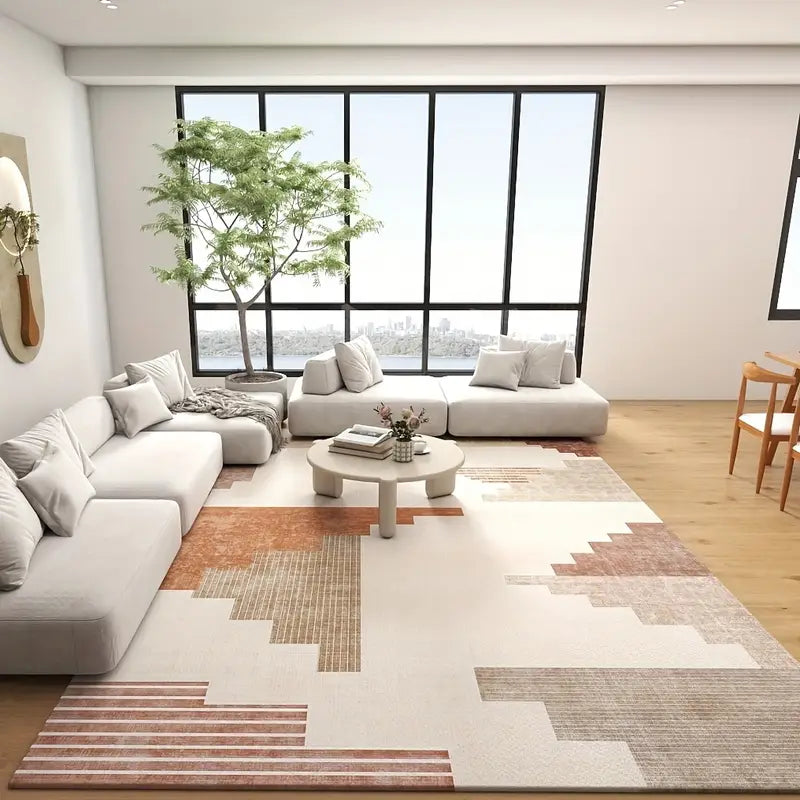 Modern Geometric Orange Area Rug, Low Pile Washable Non-Slip Polyester Mat for Entryway & Living Room