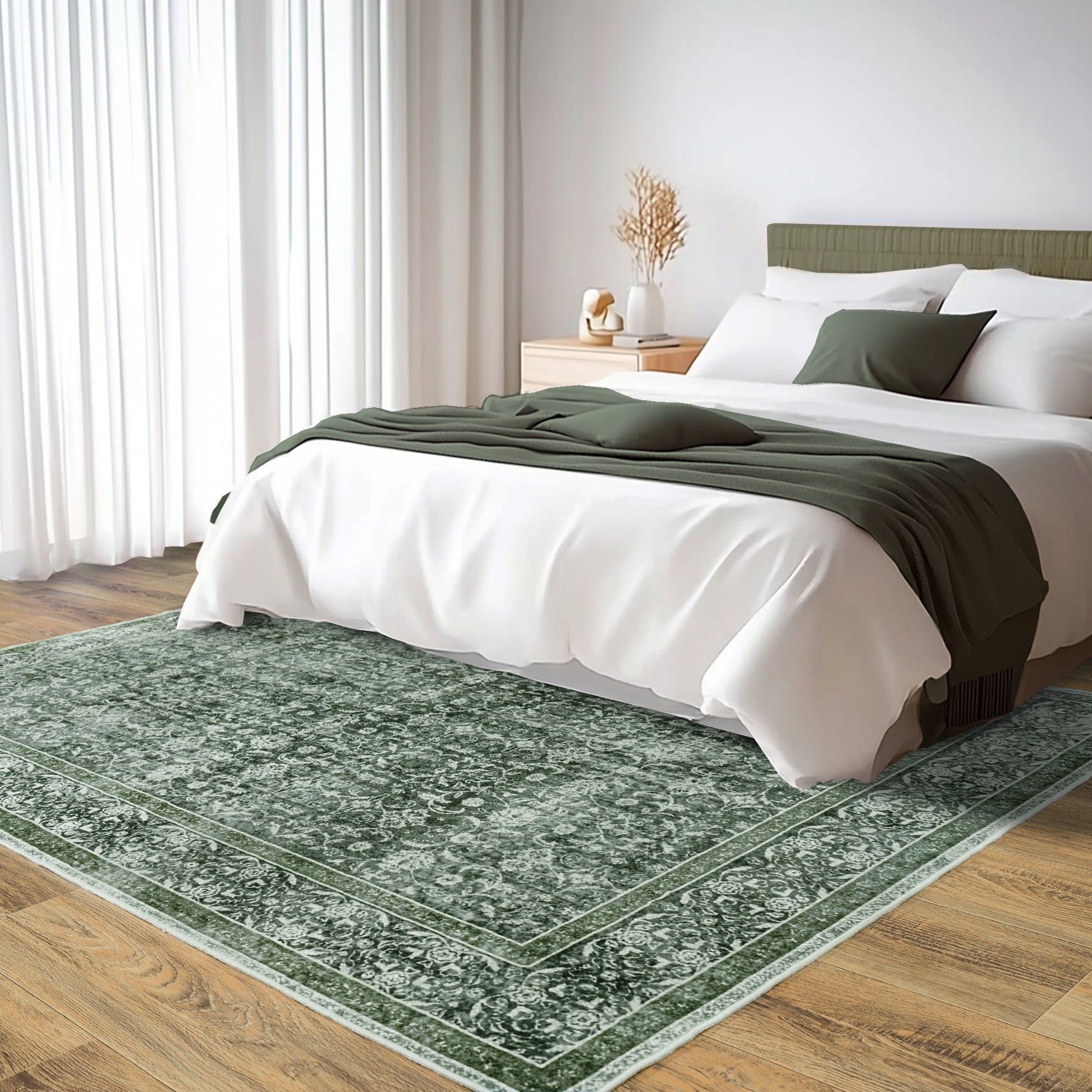 8x10 Washable Vintage Floral Area Rugs for Living Room, Soft Low Pile Non Slip Rug for Kitchen Laundry Room Playroom