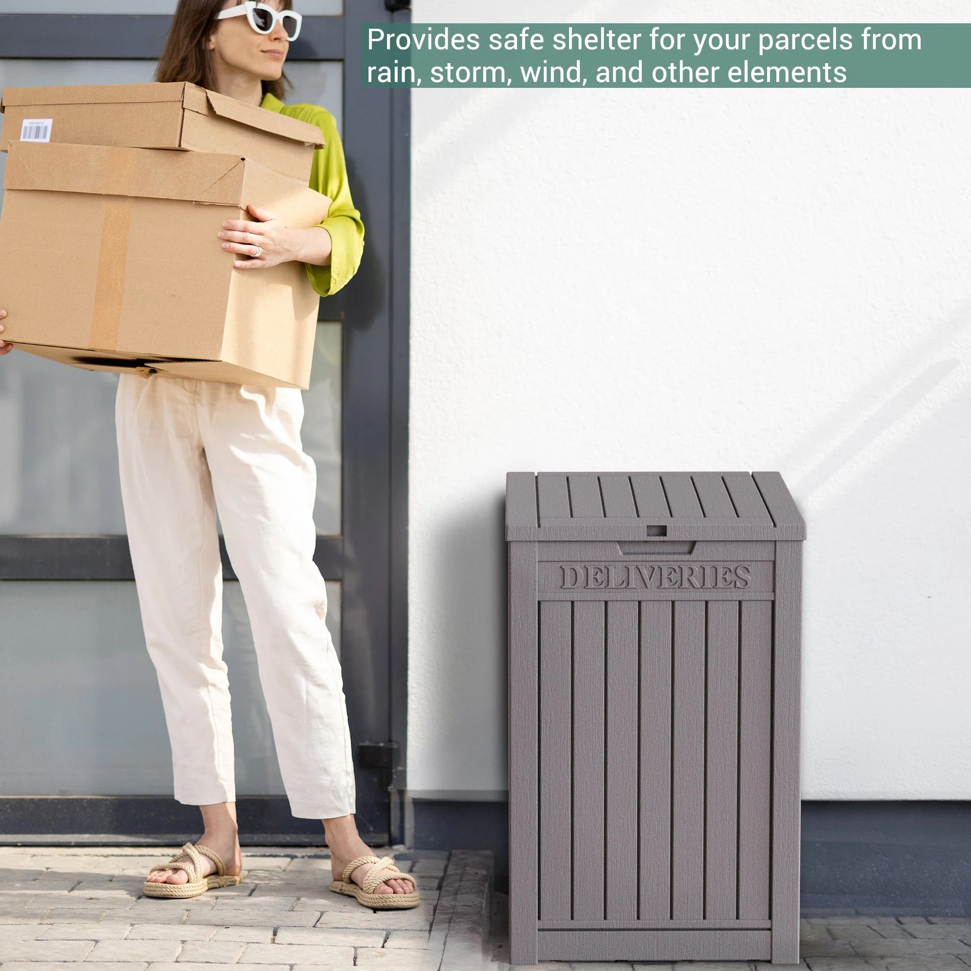 Chic Crate-Package Delivery Box, Large Lockable Storage Box, Double-Wall Resin Outdoor Package Delivery And Waterproof Deck Box For Porch, Patios