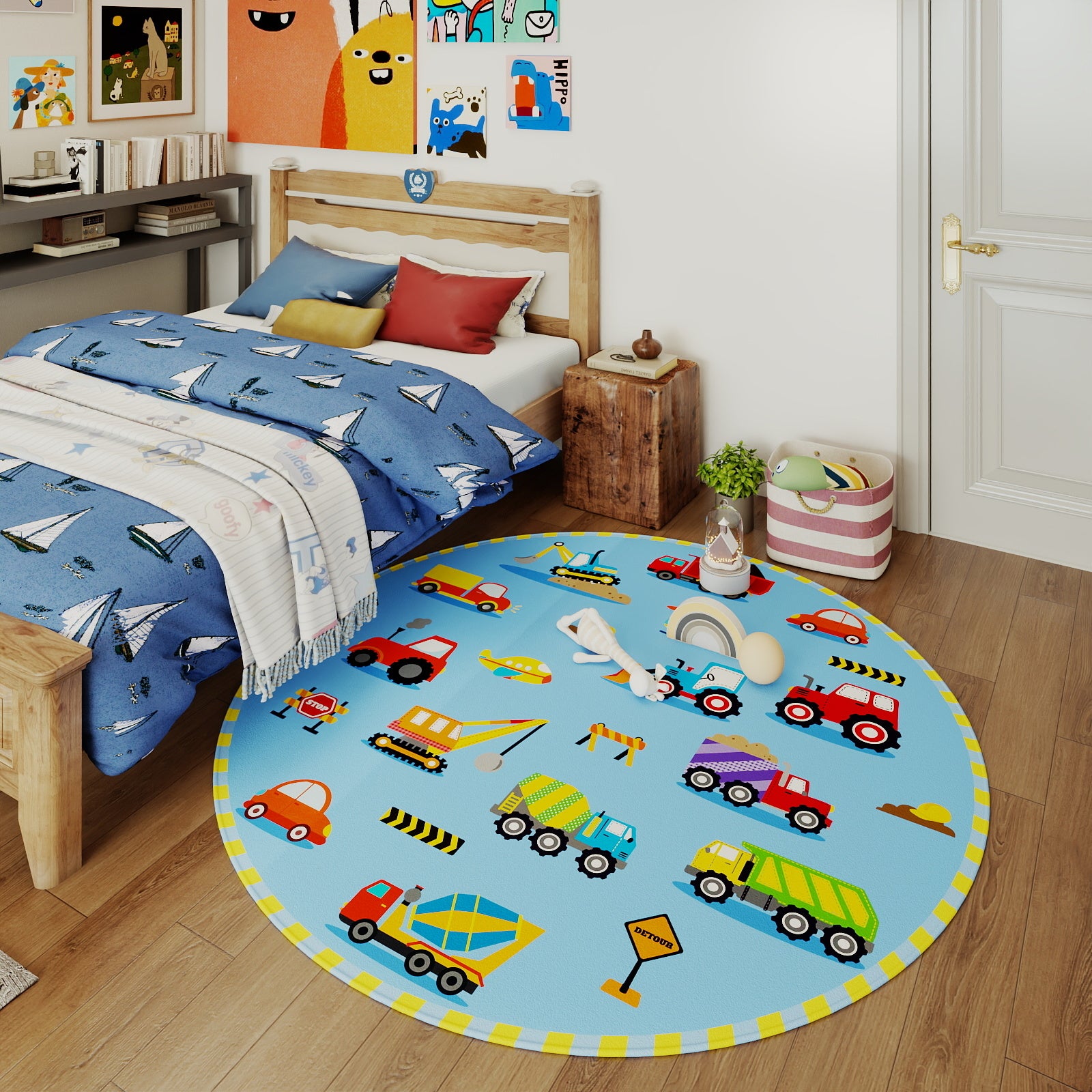 Car Rug Play Mat for Kids Toy Cars, Non-Slip Machine Washable Road Traffic Playmat for Kid Bedroom Home Decor