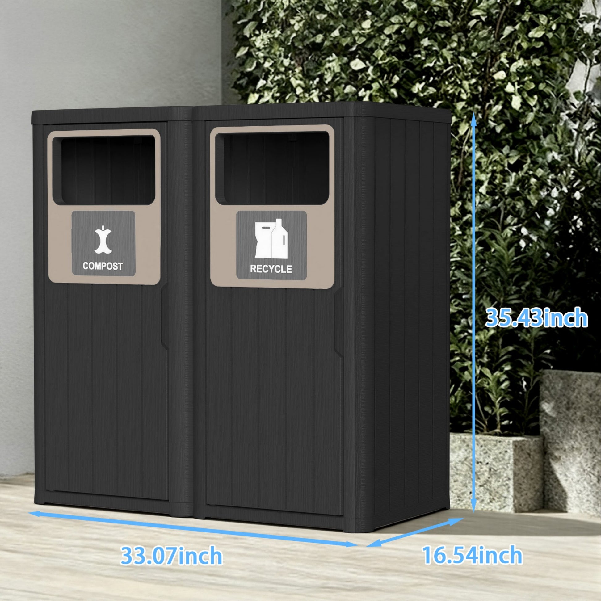 Outdoor Trash Bin, Resin Manual Lift Garbage & Recycling Storage Deck Box with Lid