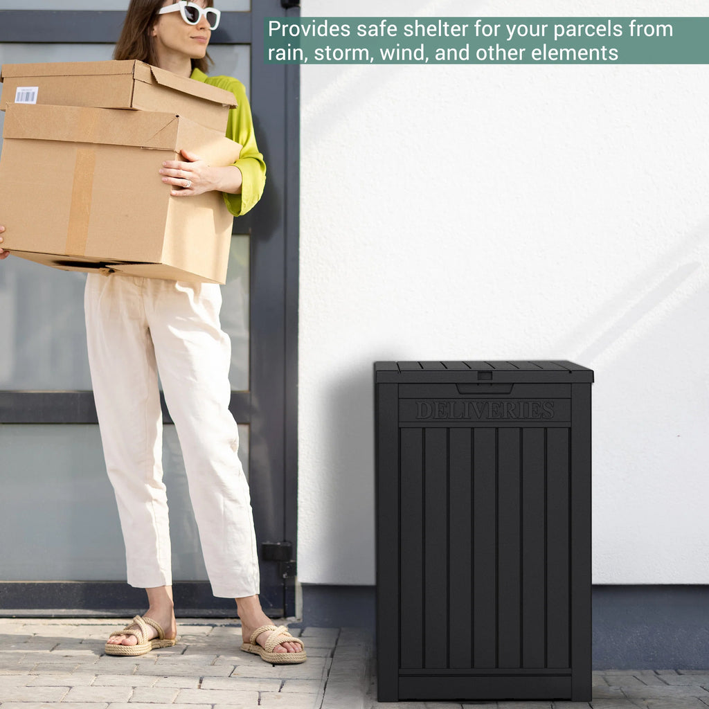 Chic Crate-Package Delivery Box, Large Lockable Storage Box, Double-Wall Resin Outdoor Package Delivery And Waterproof Deck Box For Porch, Patios