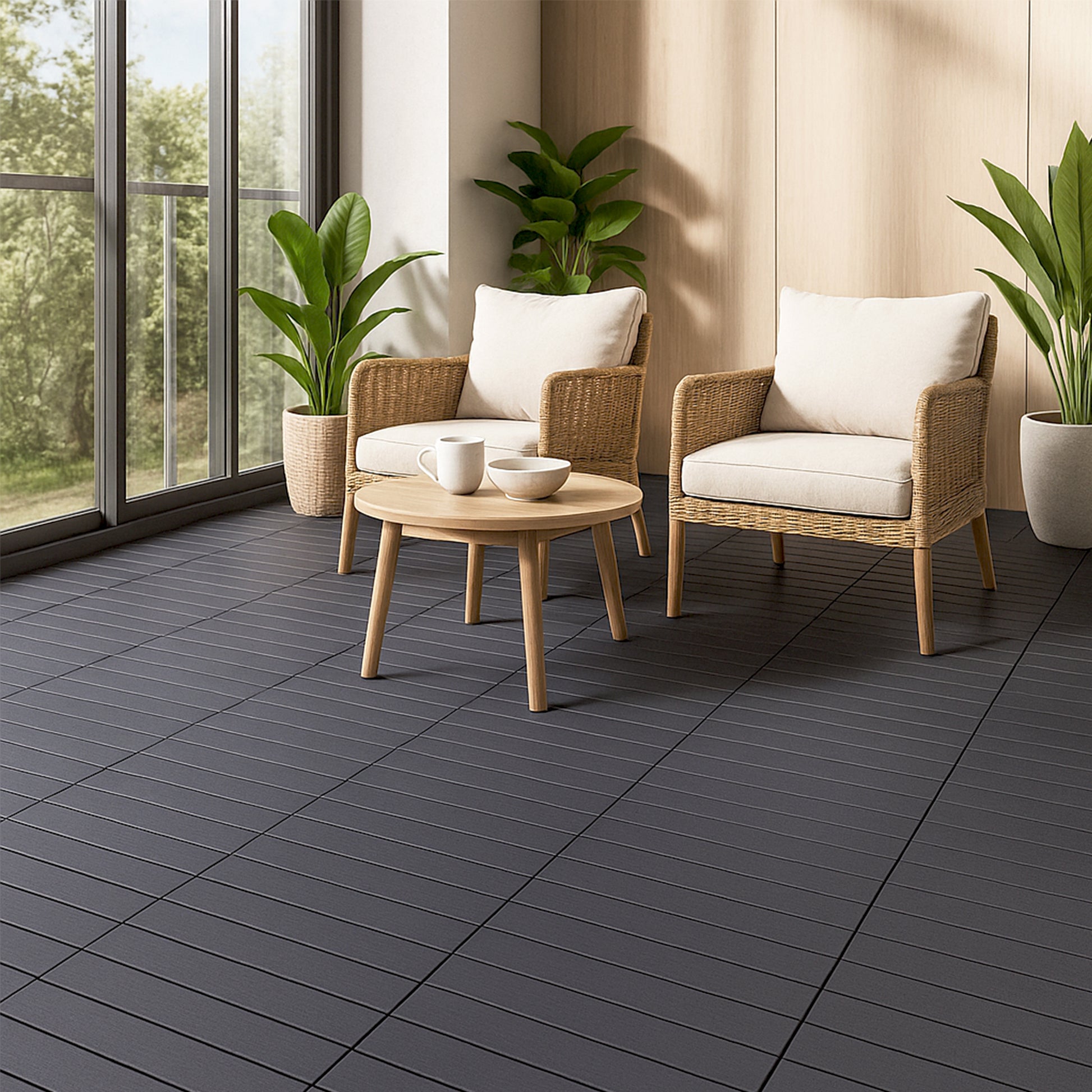 Chic Crate 24Pcs 12"x24" Interlocking Plastic Deck Tiles – Dark Gray, Waterproof