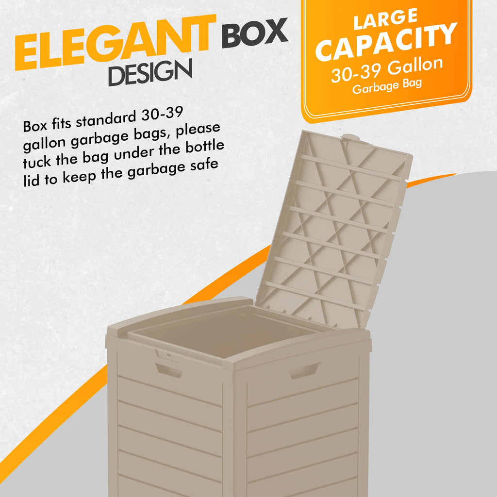 31 Gallon Outdoor Trash & Recycling Bin, Resin Deck Box with Manual Lift Lid for Garbage Storage