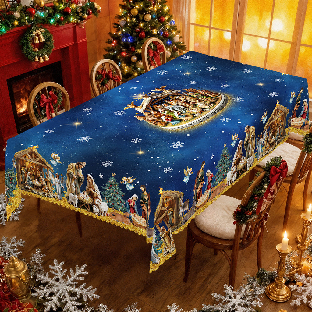 Christmas Tablecloth, Snowman Snowflake Stain-Resistant Dining Table Cover for Holiday Decor