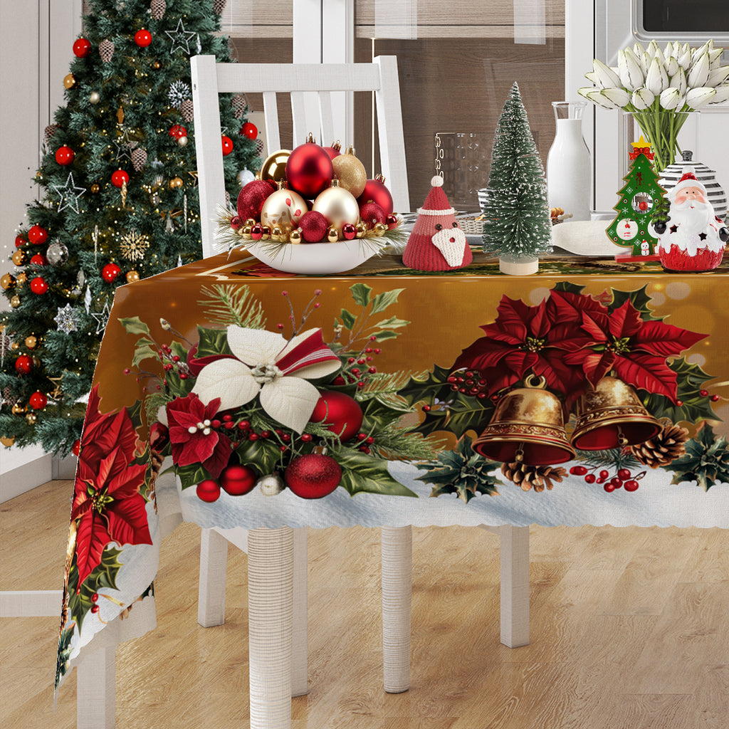 Christmas Tablecloth, Santa Claus and Christmas tree Stain-Resistant Table Cover for Dining Table Holiday Decor