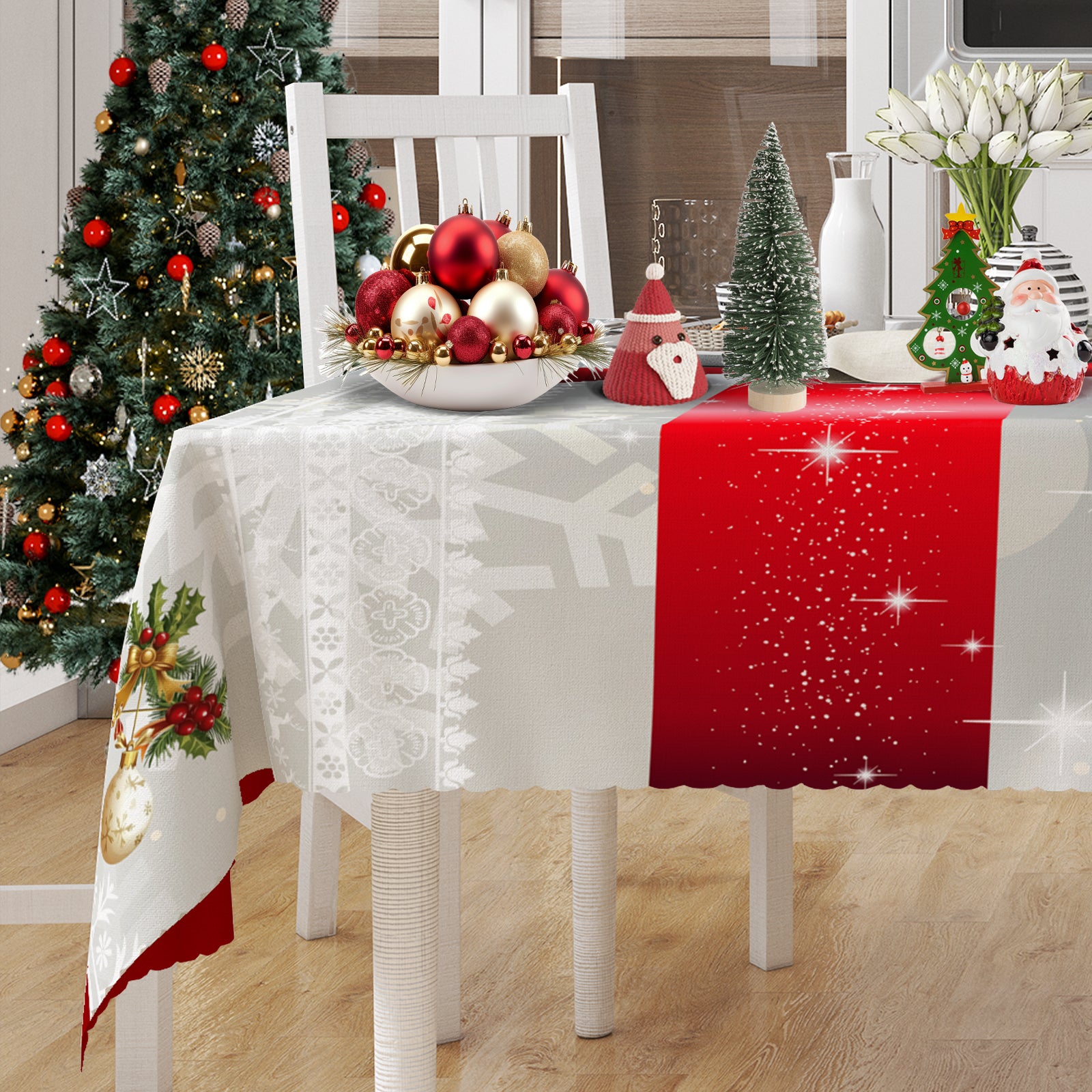 Christmas Tablecloth, Snowman Tablecloth, Christmas Tree Tablecloth Washable Table Cover for Home Kitchen Holiday Deco
