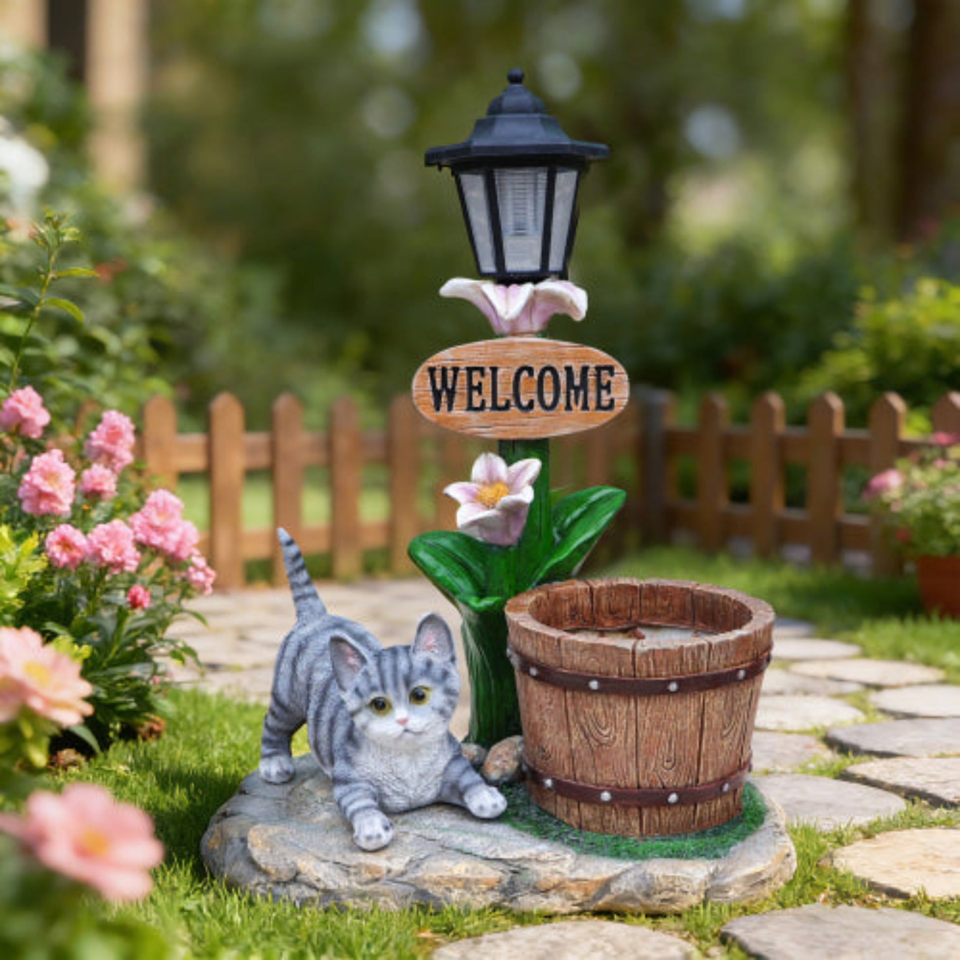 Lying Cat Shaped Planter Statue with Gentle Posture for Home Gardening and Plant Display
