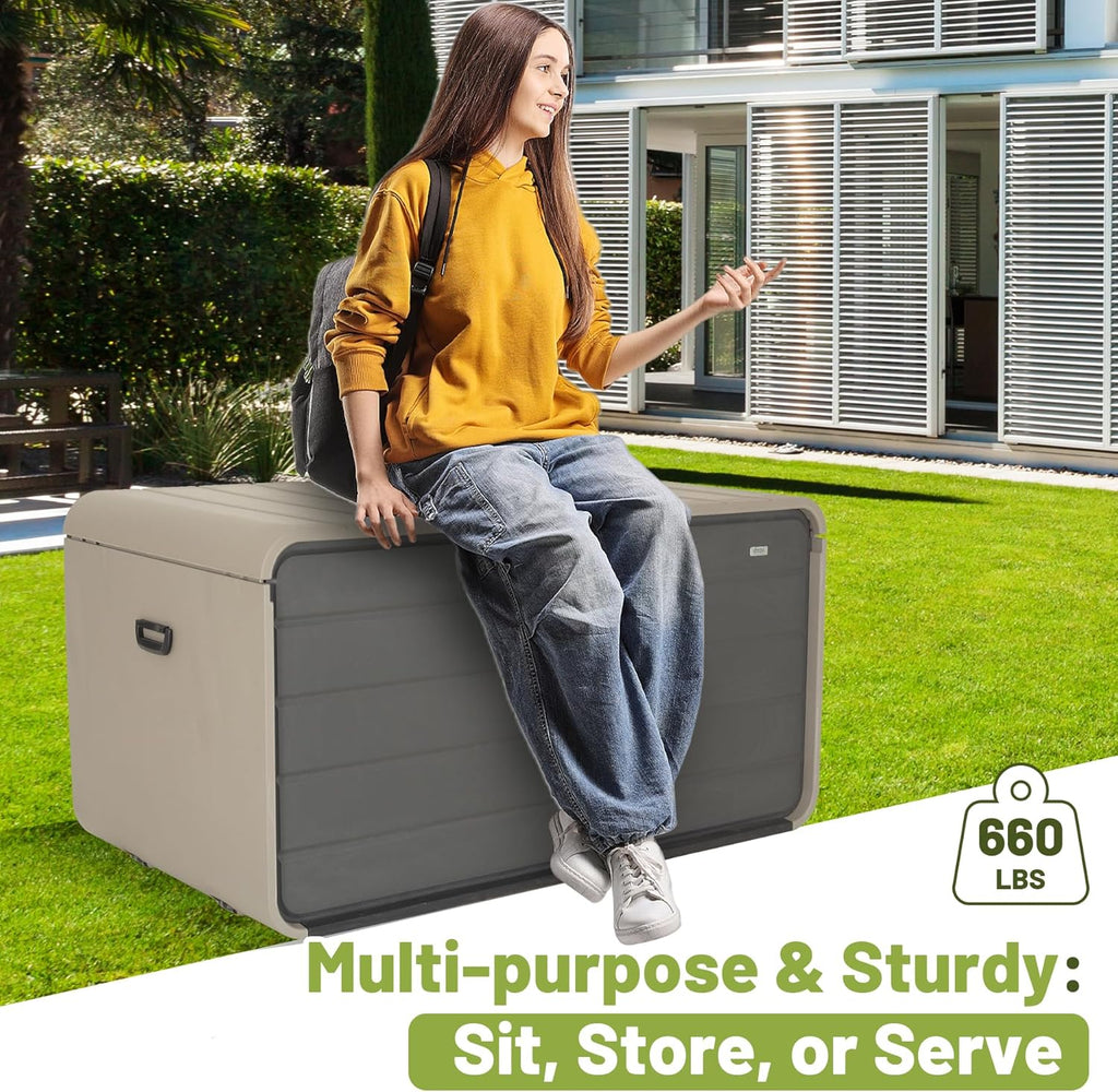 Large Heavy-Duty Resin Deck Box, Lockable Waterproof Storage Box for Patio & Garden Tools