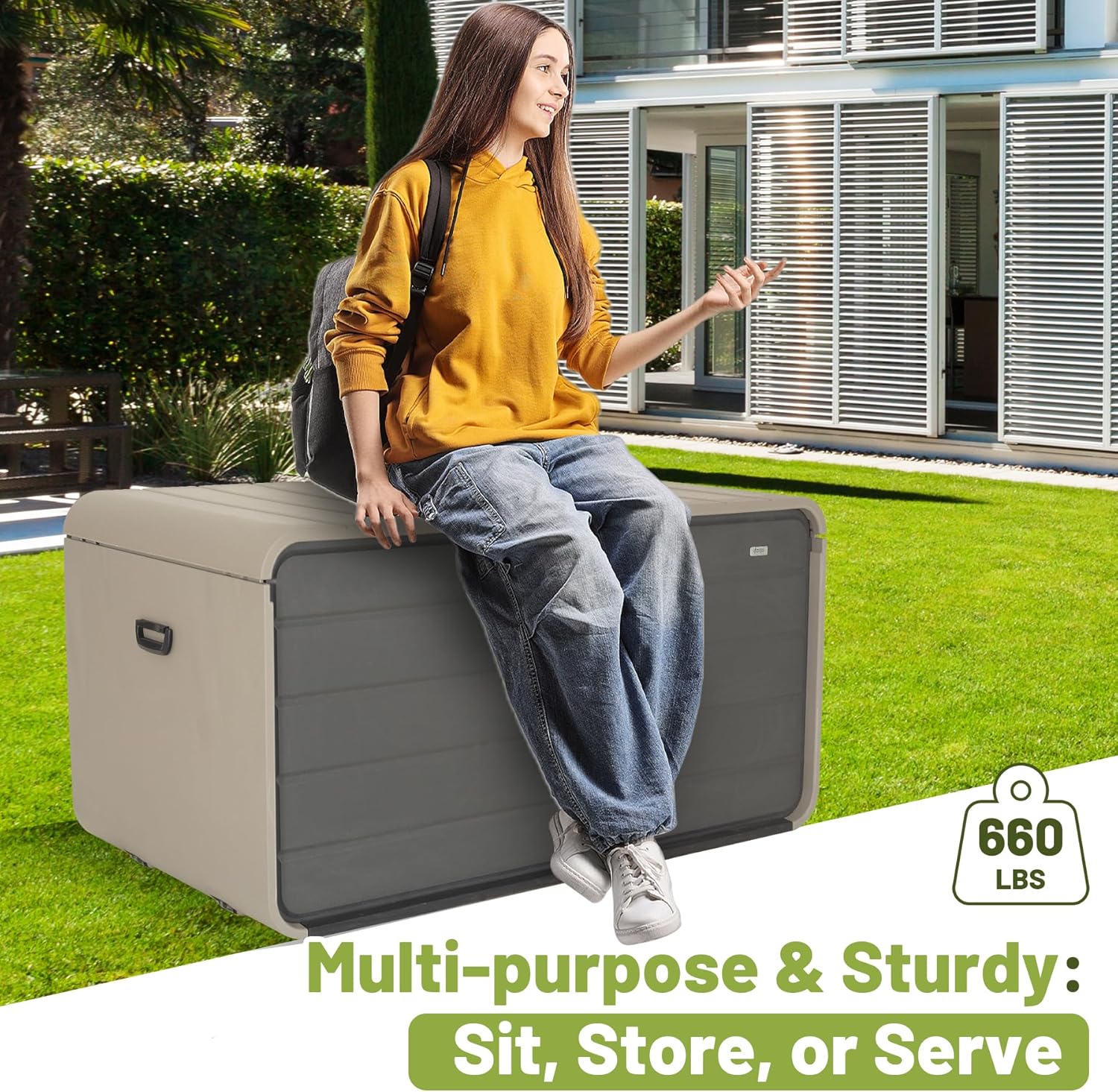 Large Heavy-Duty Resin Deck Box, Lockable Waterproof Storage Box for Patio & Garden Tools