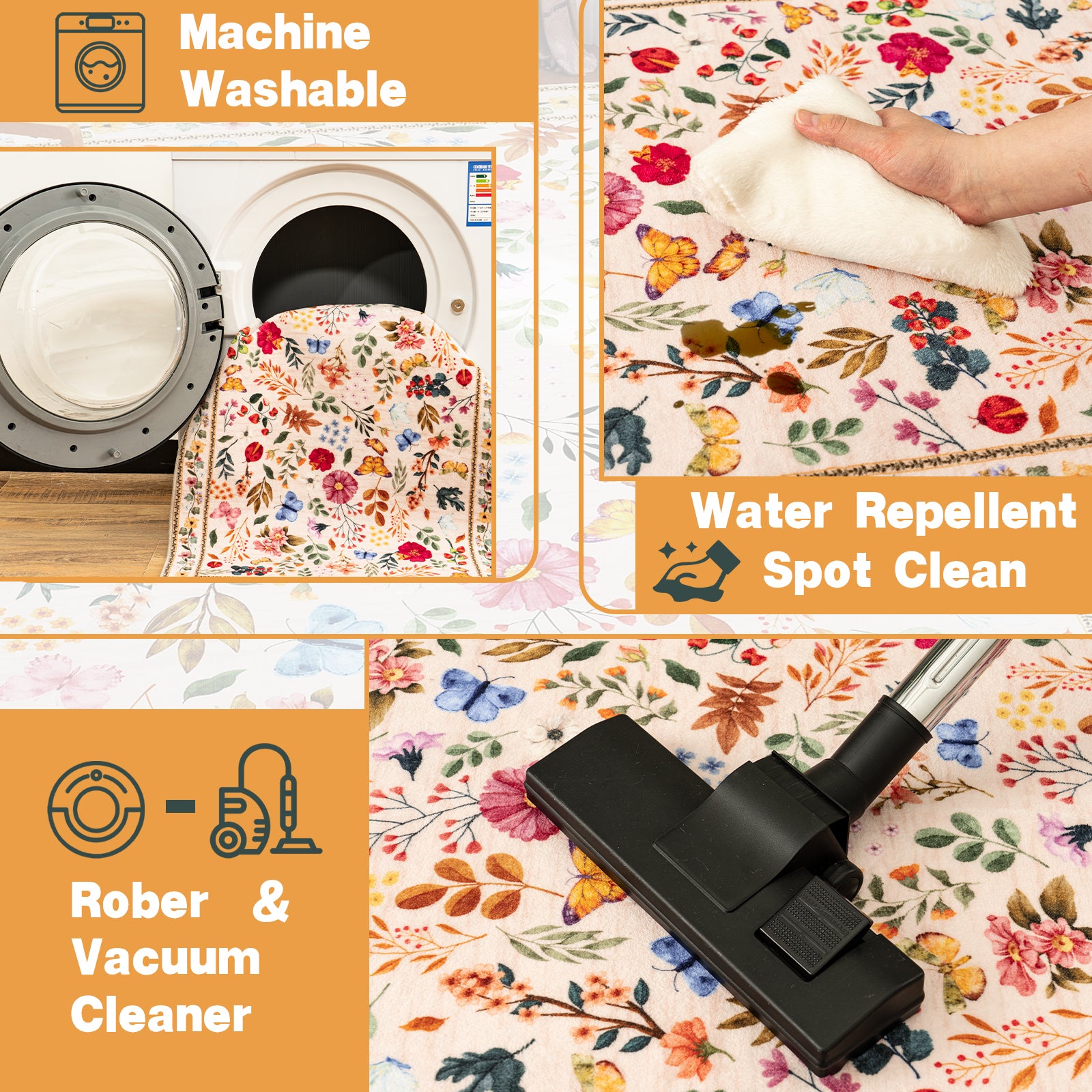 5x7ft Washable Vintage Area Rug, Thin Distressed Non-Slip Traditional Carpet for Living Room Bedroom Kitchen Dining Room