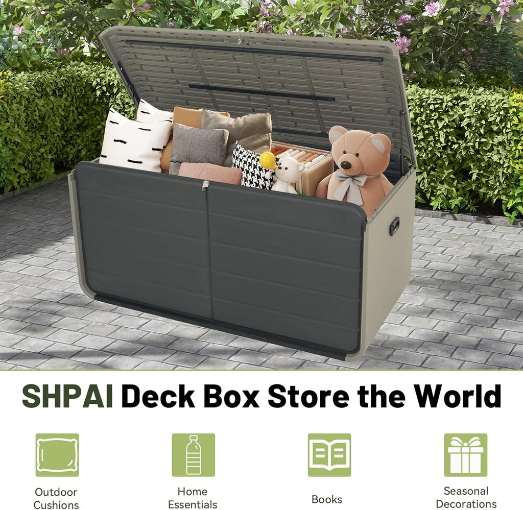 Large Heavy-Duty Resin Deck Box, Lockable Waterproof Storage Box for Patio & Garden Tools