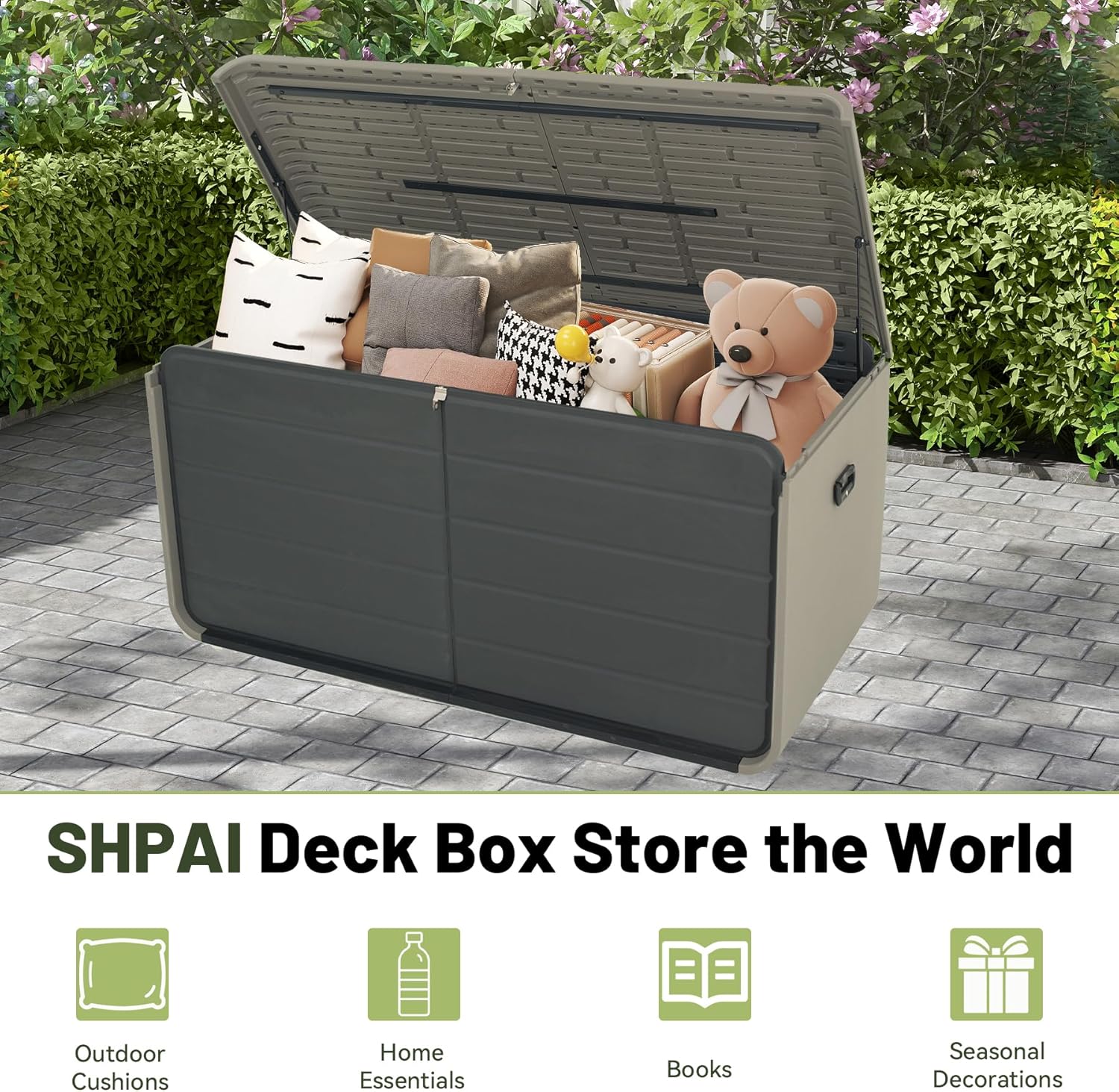 Large Heavy-Duty Resin Deck Box, Lockable Waterproof Storage Box for Patio & Garden Tools