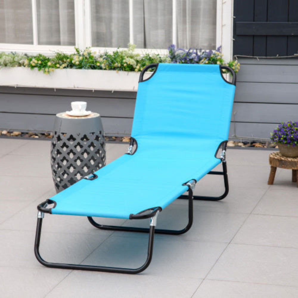 Folding Chaise Lounge Pool Chairs, Reclining Outdoor Sun Tanning Chairs with Sturdy Steel Frame for Beach, Yard, Patio, Sky Blue
