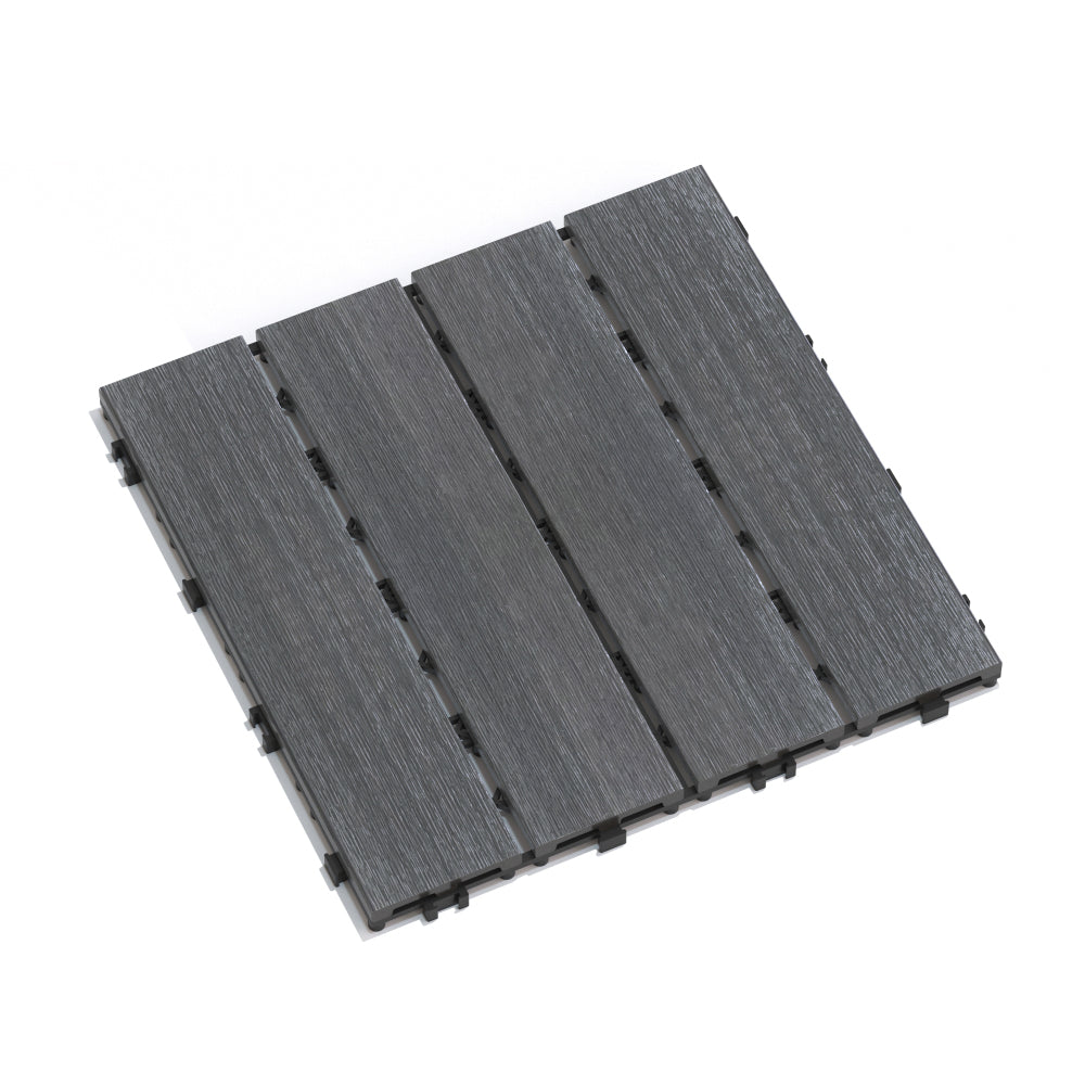 Chic Crate 22-Pack 12inch WPC Wood-Plastic Composite Interlocking Deck Tiles – Dark Gray