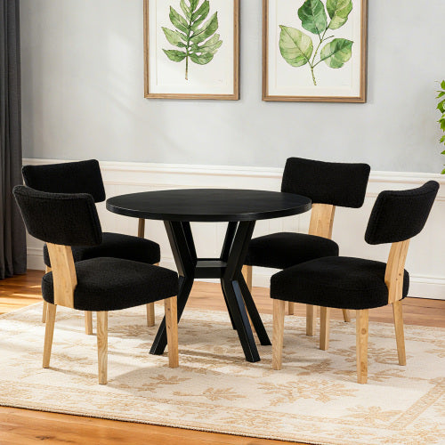 Set of 2 Modern Wooden Dining Chairs, Beige Fabric Upholstered Kitchen Side Chairs for Dining Room
