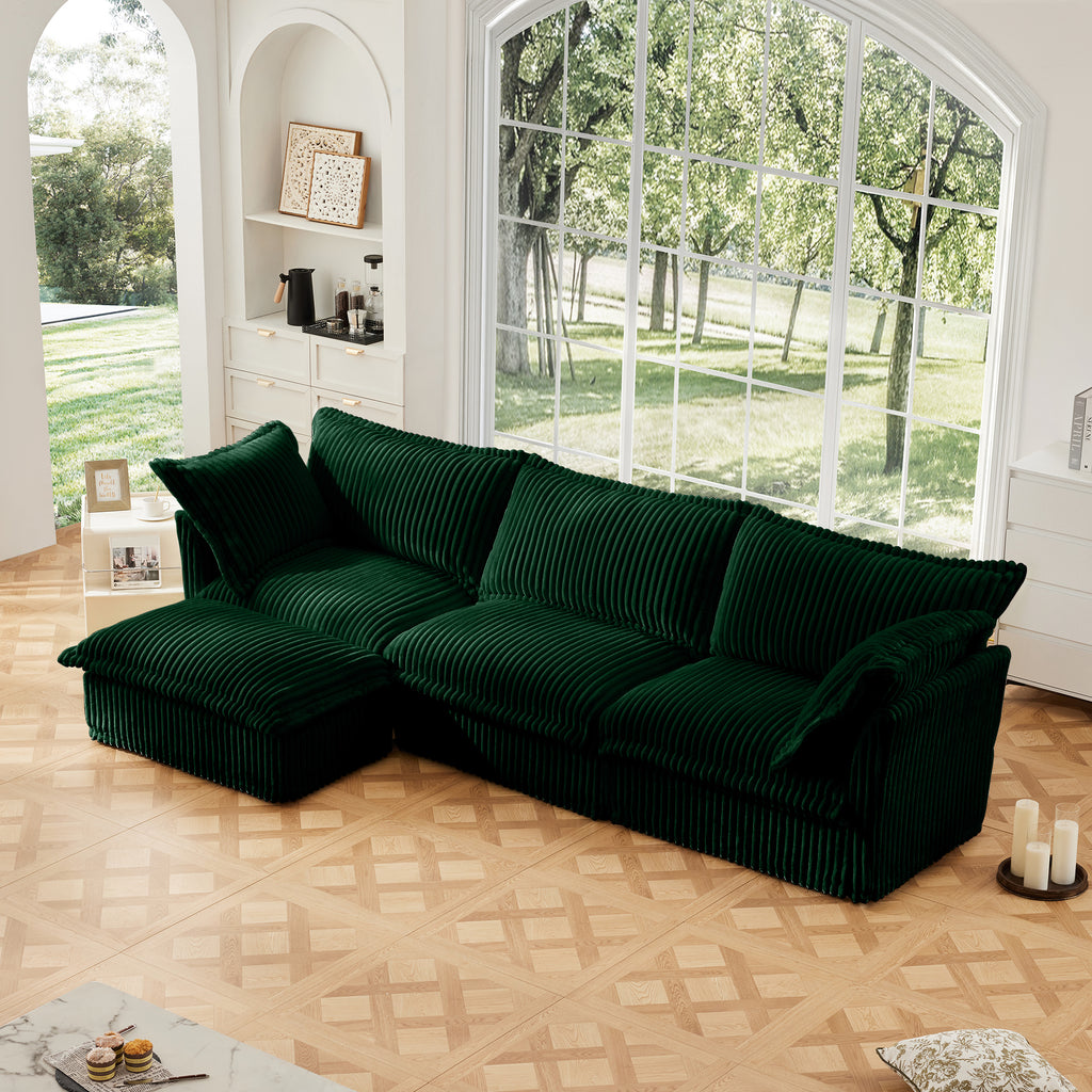 Comfy L-Shaped Sectional Sofa, Oversized Cloud Couch with Convertible Ottoman for Living Room