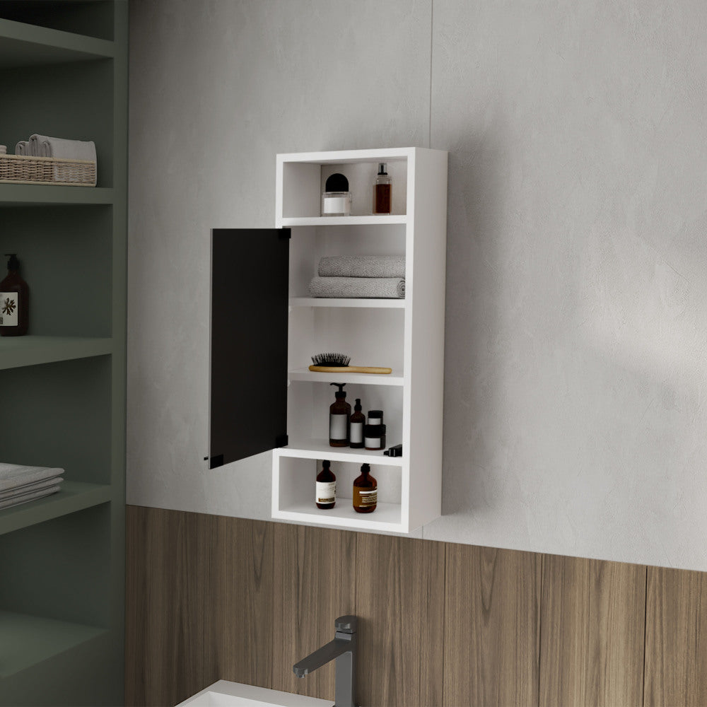 Chic Crate-Pine-Like Medicine Cabinet – Mirrored Door & Open Storage | White