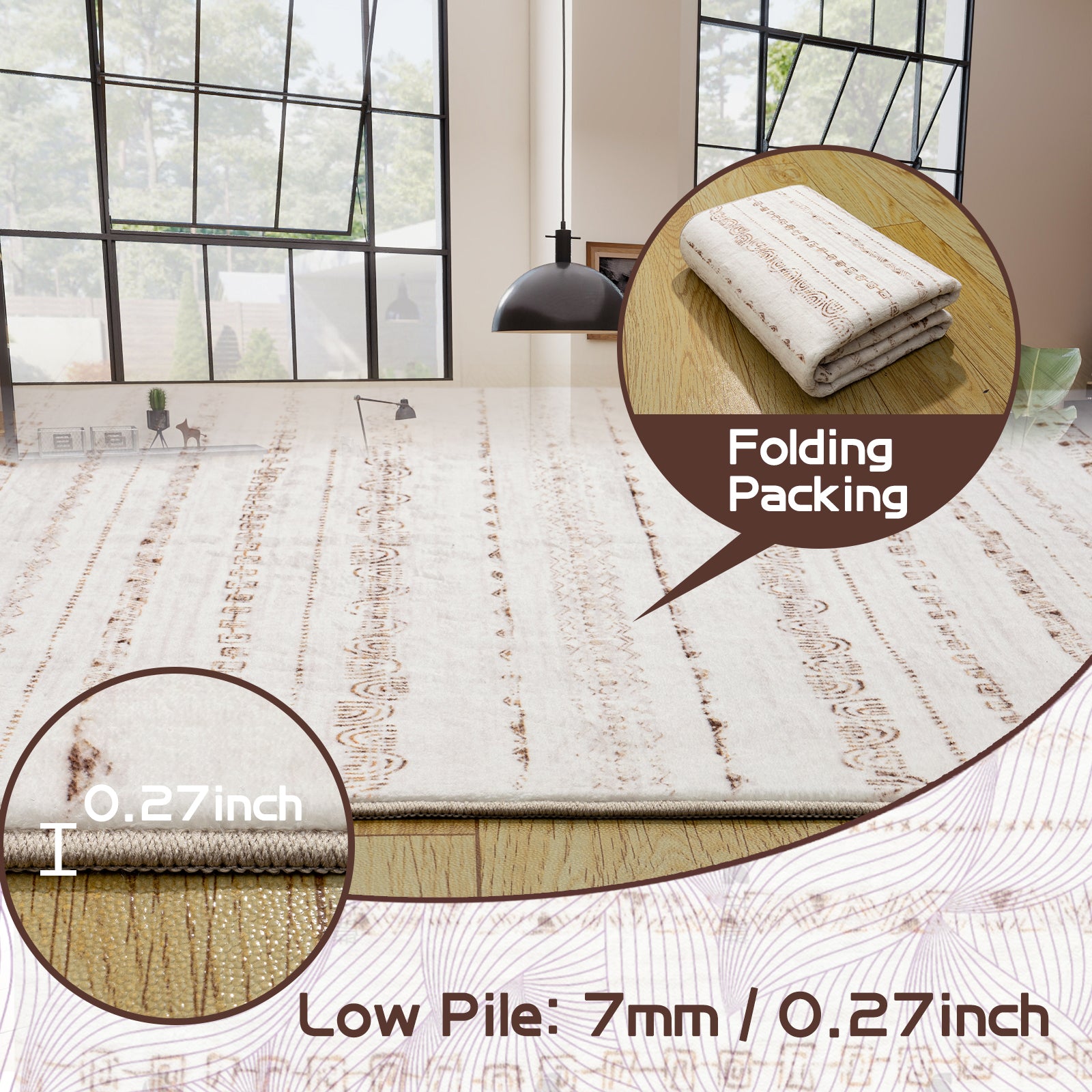 Area Rug Living Room Rugs 5x7 Washable Boho Large Neutral Farmhouse for Bedroom Nursery Kids Playroom Office Dining Room Home House