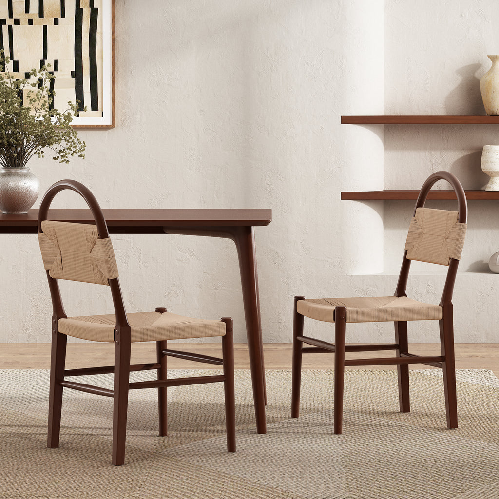 Modern Farmhouse Dining Chairs with Hand-Woven Paper Cord Seat & Wood Frame (Set of 2)