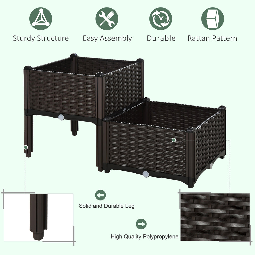 2 Tier Raised Garden Bed Wagon Planter Boxes with Drainage for Vegetables Flowers Herbs Outdoor
