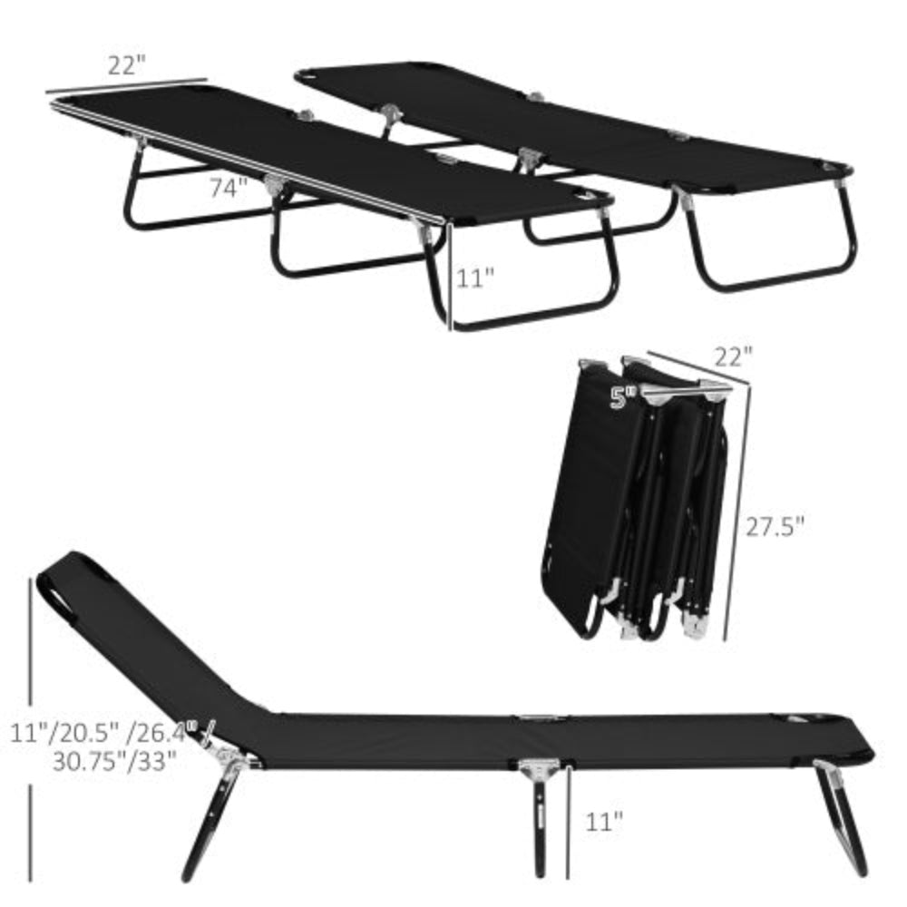 2-Piece Folding Chaise Lounge Pool Chairs, Outdoor Tanning Chairs with 5-Level Reclining Back & Sturdy Steel Frame for Beach, Yard, Patio, Black