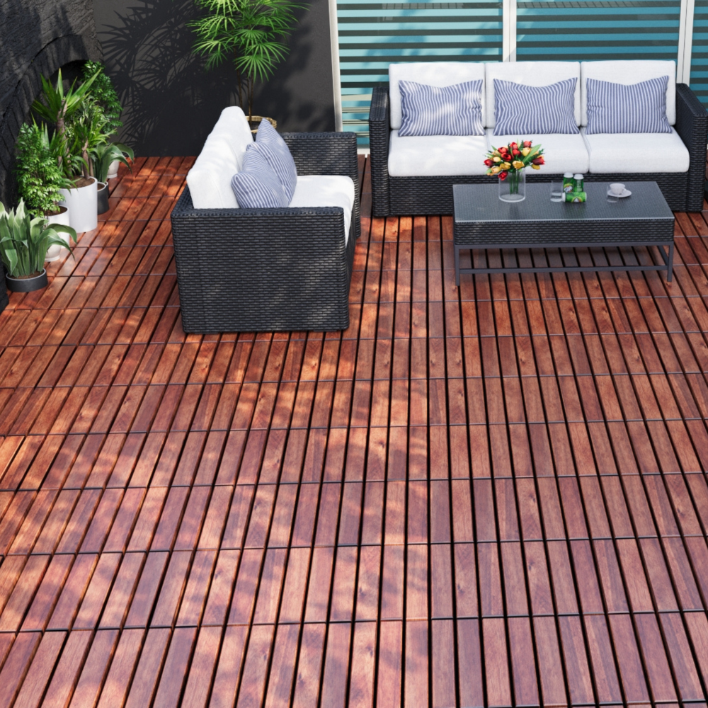 Chic Crate 10Pack 12in Striped Deck Tiles – Interlocking Brown Acacia Hardwood Flooring