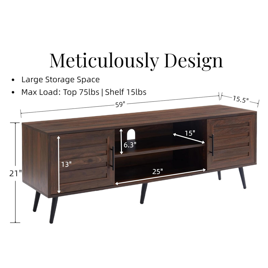 Chic Crate - Bryner Dark Walnut Mid-Century TV Stand for TVs Up to 65" with Storage & Cable Management