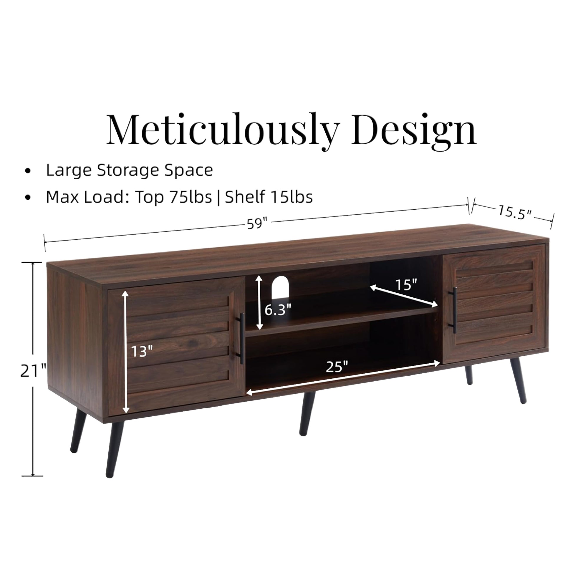 Chic Crate - Bryner Dark Walnut Mid-Century TV Stand for TVs Up to 65" with Storage & Cable Management