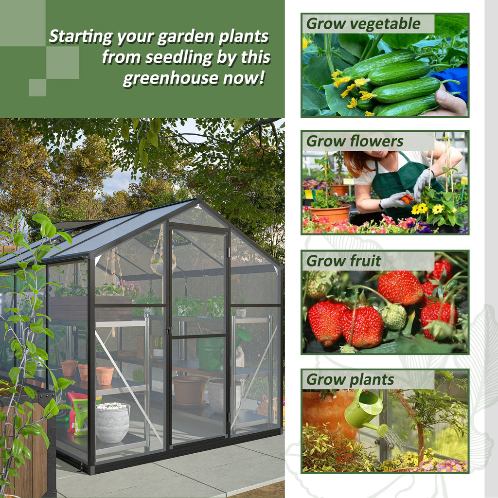 Outdoor Polycarbonate Greenhouse with Roof Vent, Quick-Setup Aluminum Walk-in for Garden Backyard