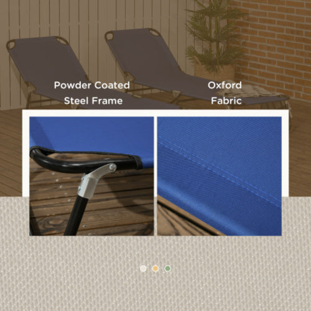 2-Piece Folding Chaise Lounge Chairs, 5-Level Reclining Back Outdoor Sun Tanning Chairs, Steel Frame for Beach Yard Patio, Blue