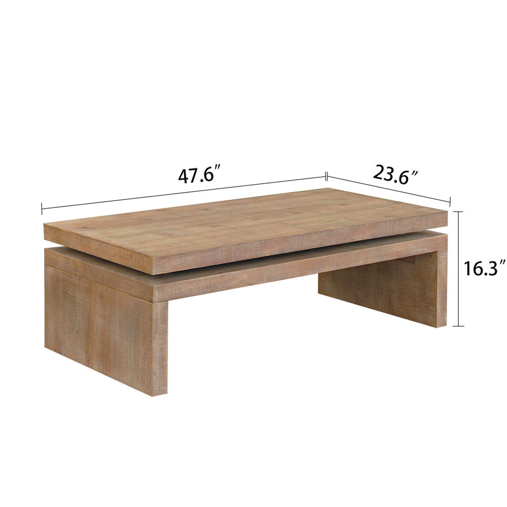 Chic Crate - Modern Rustic Wood Coffee Table with Natural Wood Grain Texture - Rectangular Living Room Center Table 47.6" L * 23.6" W * 16.3" H