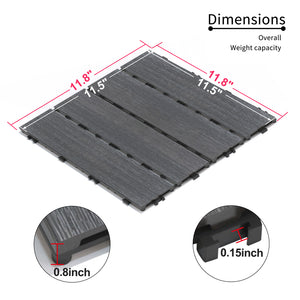 Chic Crate 22-Pack 12inch WPC Wood-Plastic Composite Interlocking Deck Tiles – Dark Gray
