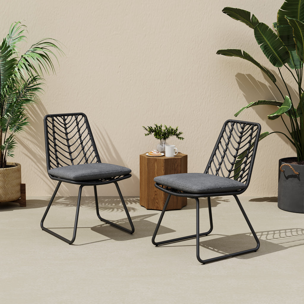 Modern Patio Dining Chairs Set of 2 Rattan Woven Armchairs with Seat Cushions