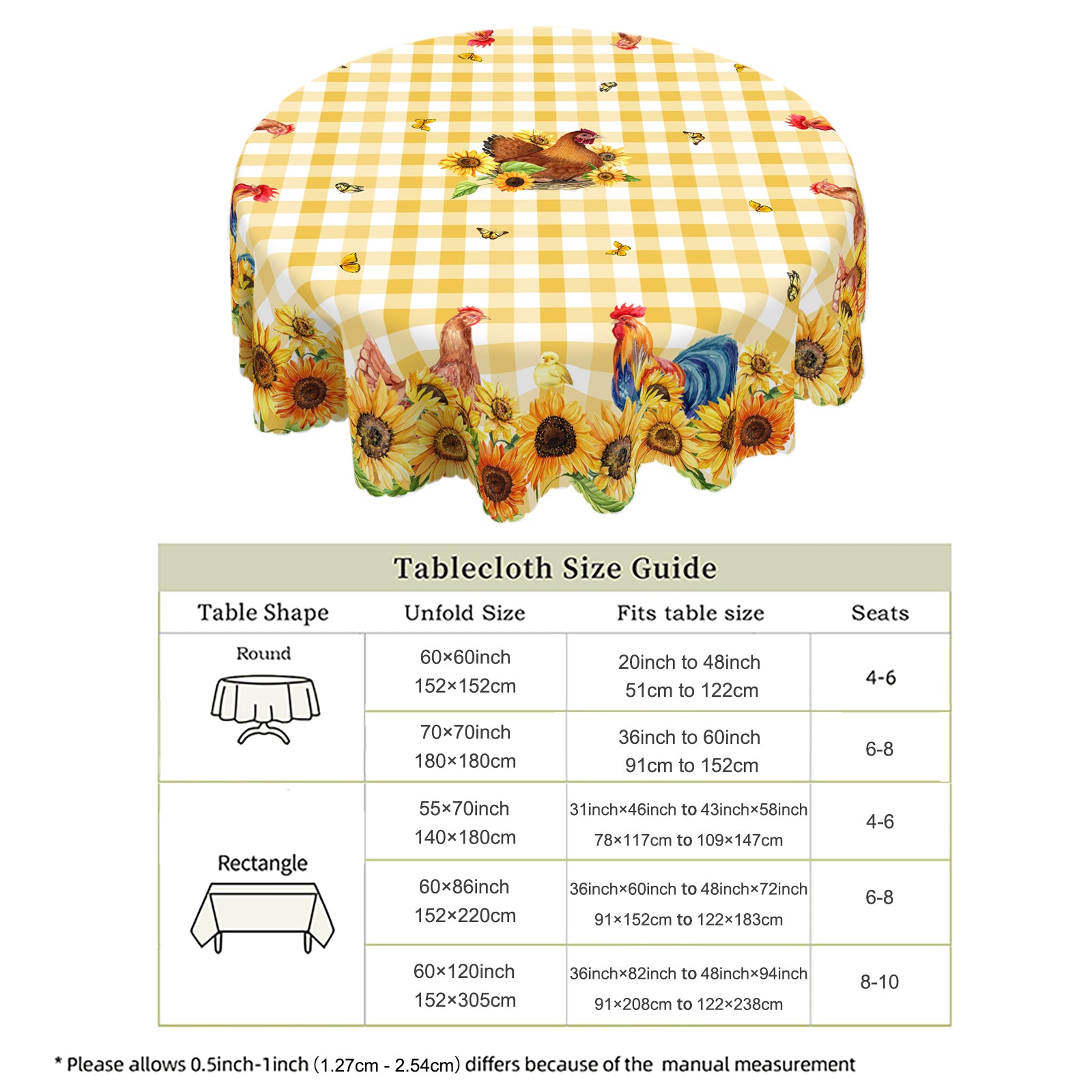 Farmhouse Tablecloth Vintage Style Chicken Cat Table Cover Farmhouse Animal Decor Tablecloth for Kitchen Dining Party