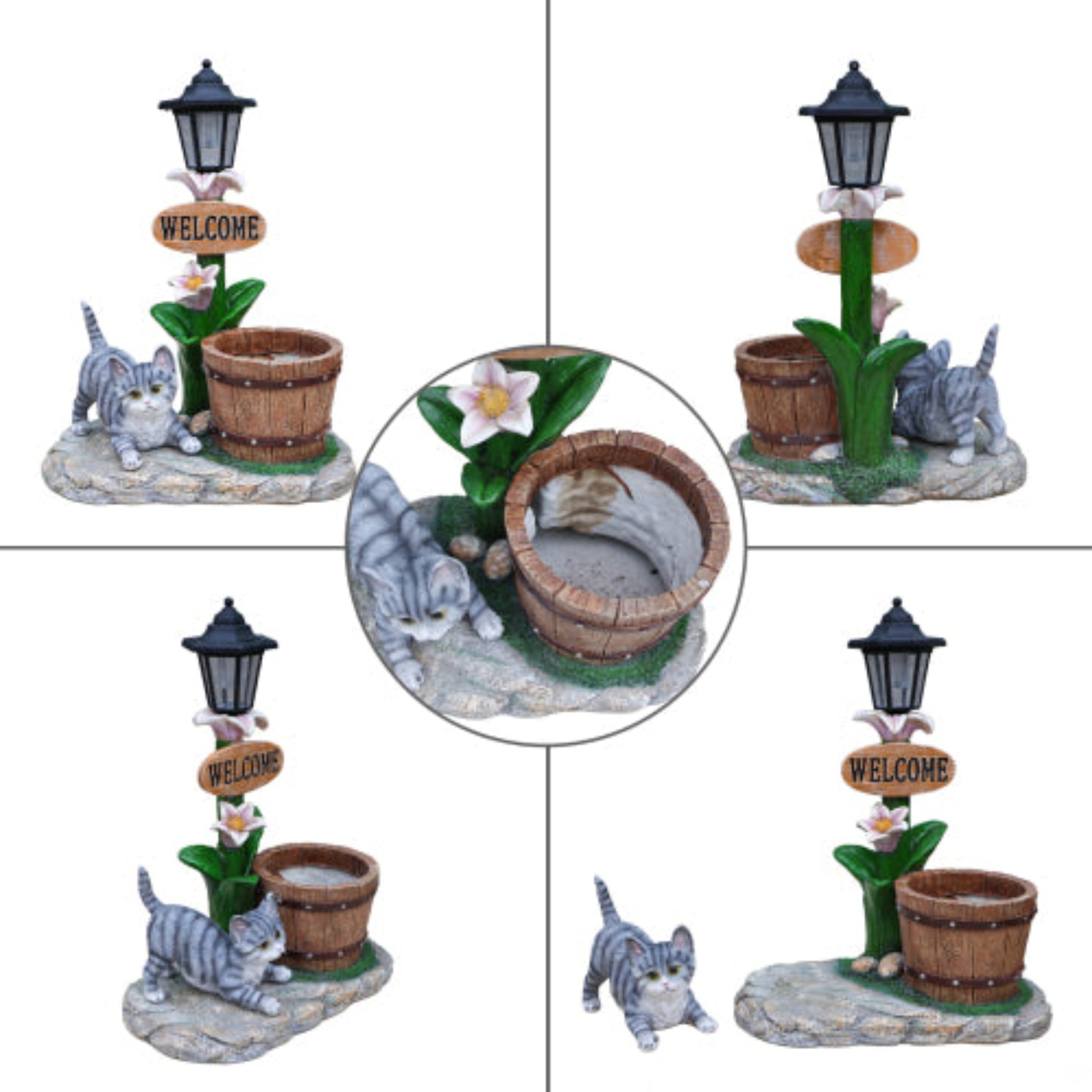 Lying Cat Shaped Planter Statue with Gentle Posture for Home Gardening and Plant Display