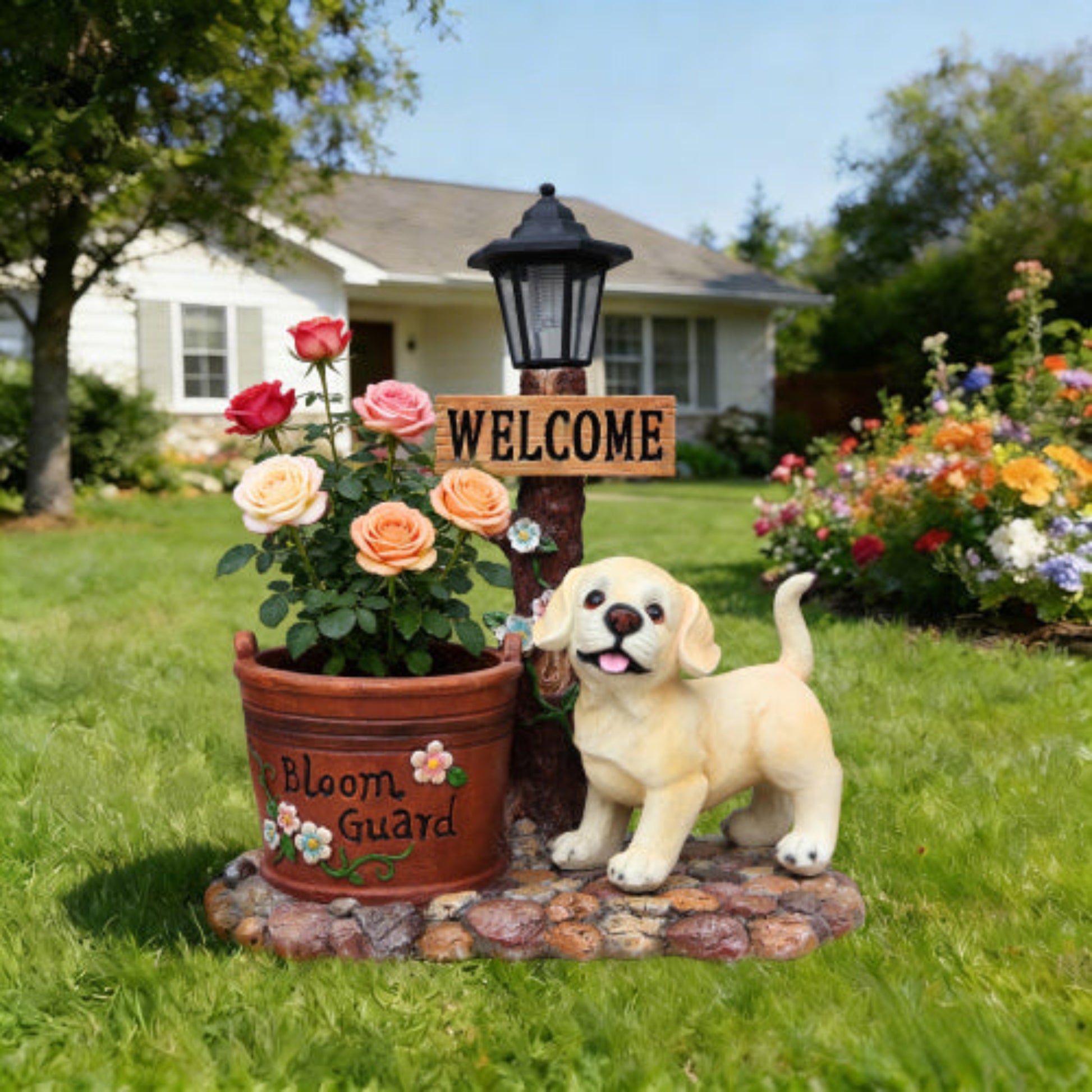 Labrador Puppy Shaped Planter Statue with Adorable Details for Growing Small Blooms