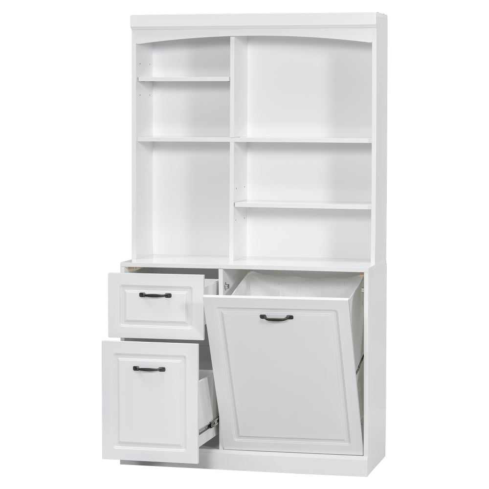 Chic Crate White Bathroom Tilt-Out Hamper Cabinet – 70.9" Tall Freestanding Organizer | Adjustable Shelves & Drawers | Steel Handles